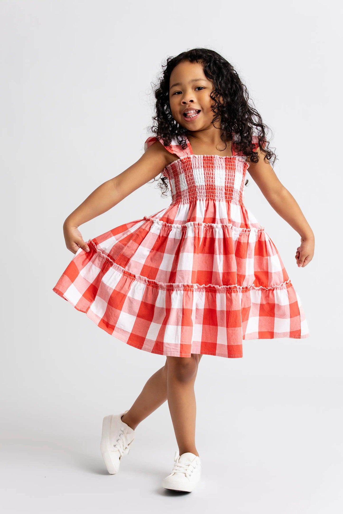 Kids Flutter Sleeve Dress- Red Gingham