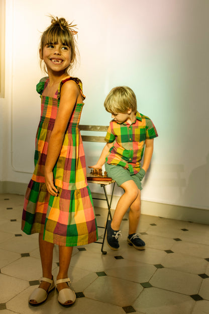 Barcelona Plaid Smocked Flutter Dress