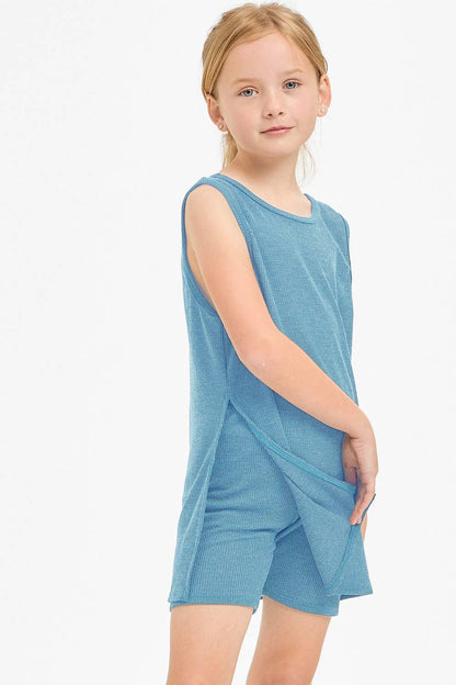 Waffle Knit Sleeveless Top and Biker Shorts Set