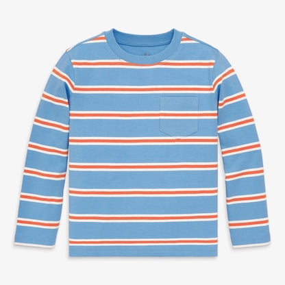 Kids long sleeve pocket tee in varsity stripe