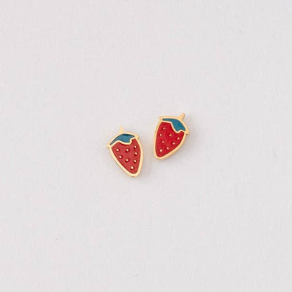 Strawberry Stud Earrings - Hypoallergenic, Flat Back, Girl