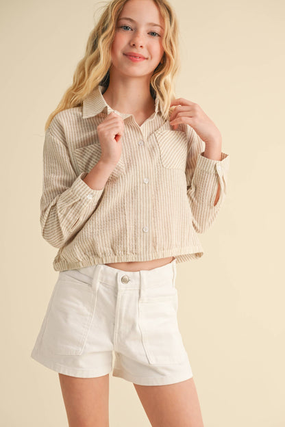 BUTTON DOWN DROP SHOULDER SHIRT