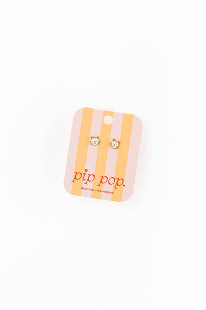 Cat Stud Earrings - Hypoallergenic, Flat Back, Girl Gift