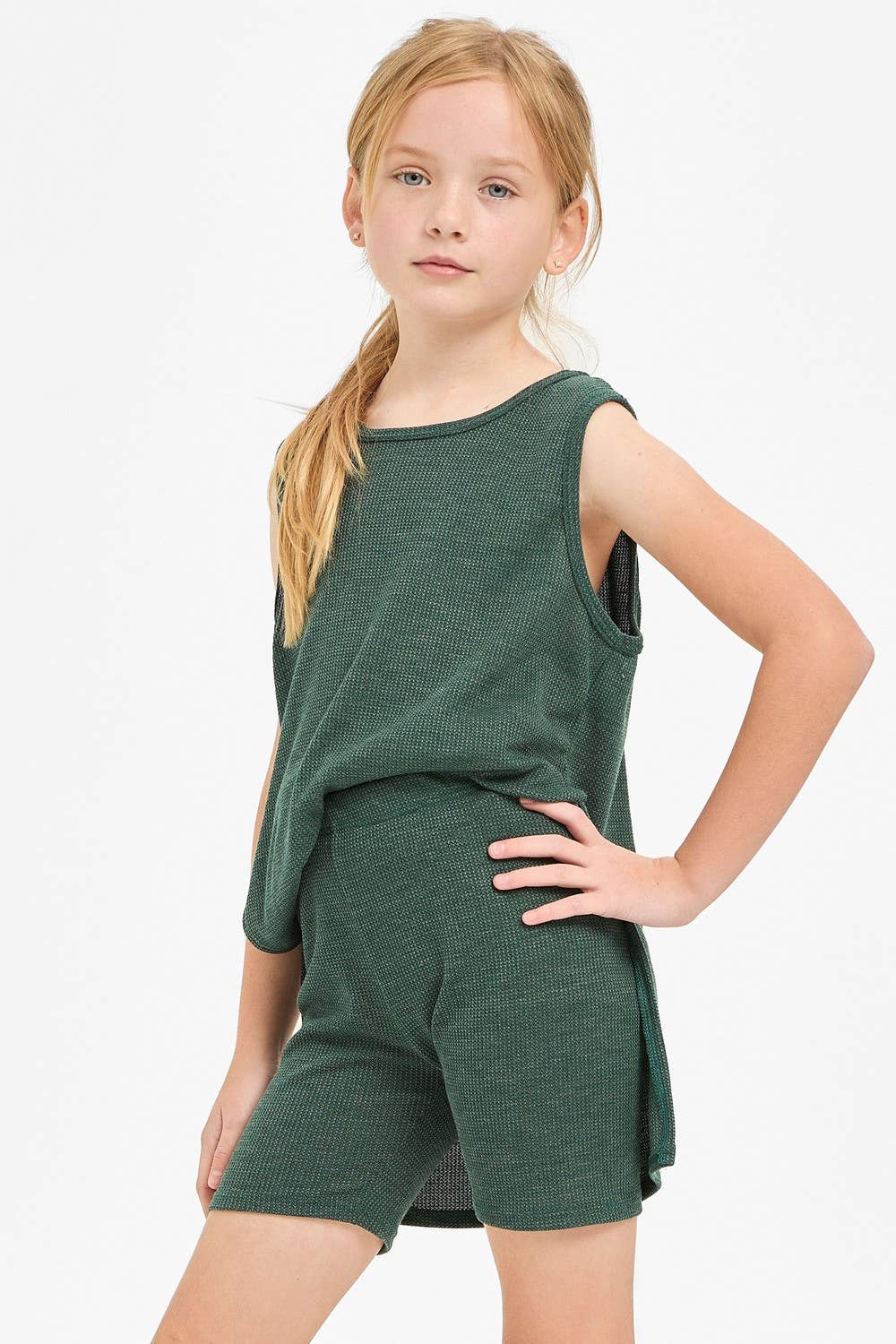 Waffle Knit Sleeveless Top and Biker Shorts Set