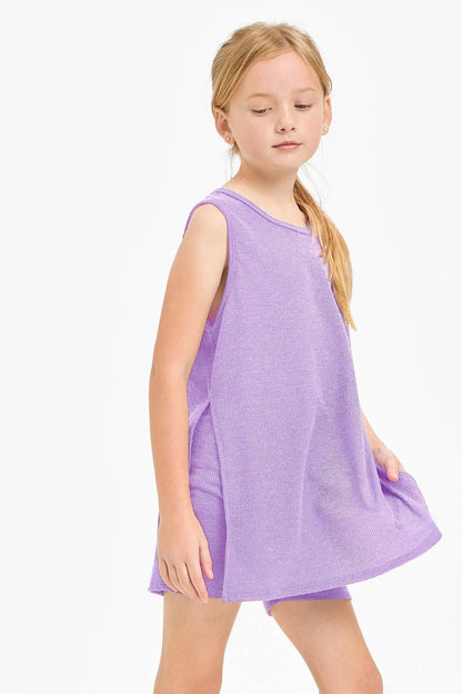 Waffle Knit Sleeveless Top and Biker Shorts Set