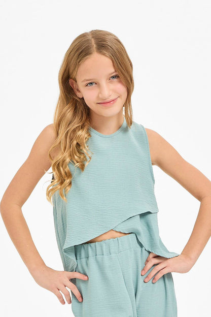 Wrap Design High-Low Sleeveless Blouse