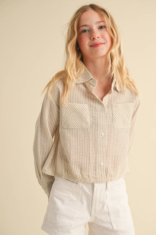 BUTTON DOWN DROP SHOULDER SHIRT