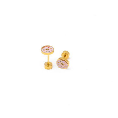 Donut Stud Earrings - Hypoallergenic, Flat Back, Girl Gift