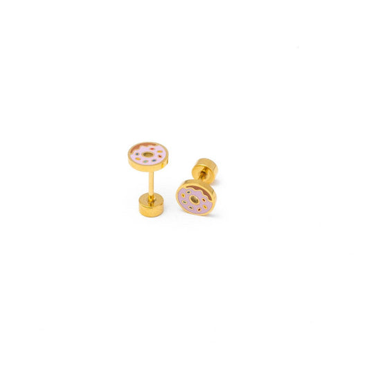 Donut Stud Earrings - Hypoallergenic, Flat Back, Girl Gift