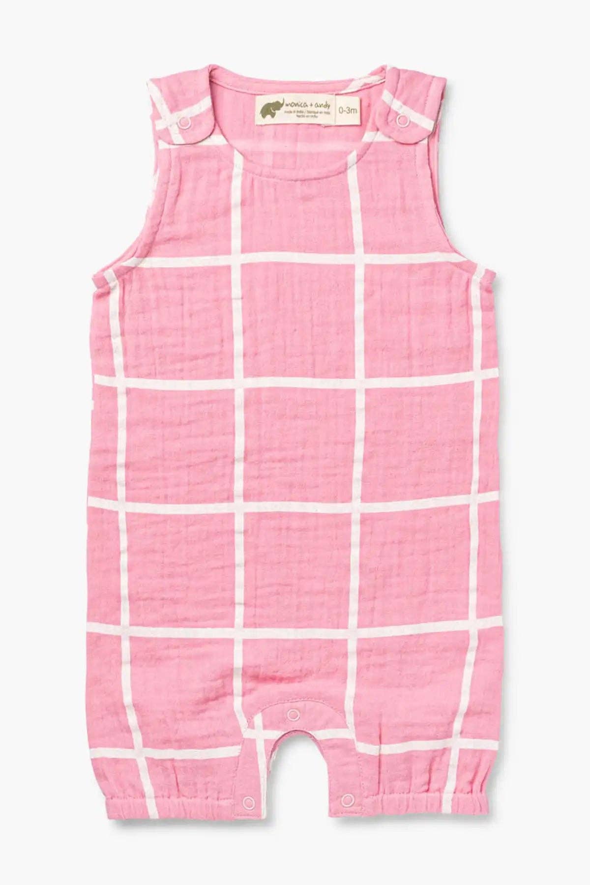 Gauze Bubble Romper- Pink Windowpane