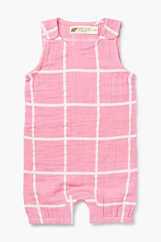 Gauze Bubble Romper- Pink Windowpane
