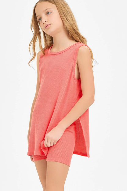 Waffle Knit Sleeveless Top and Biker Shorts Set