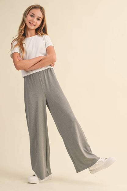TWEEN KIDS GIRLS WIDE LEG PULL ON RIB KNIT PANTS (7-14)
