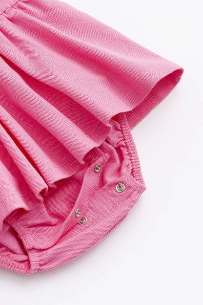 Baby Polo Dress Bodysuit- Hot Pink
