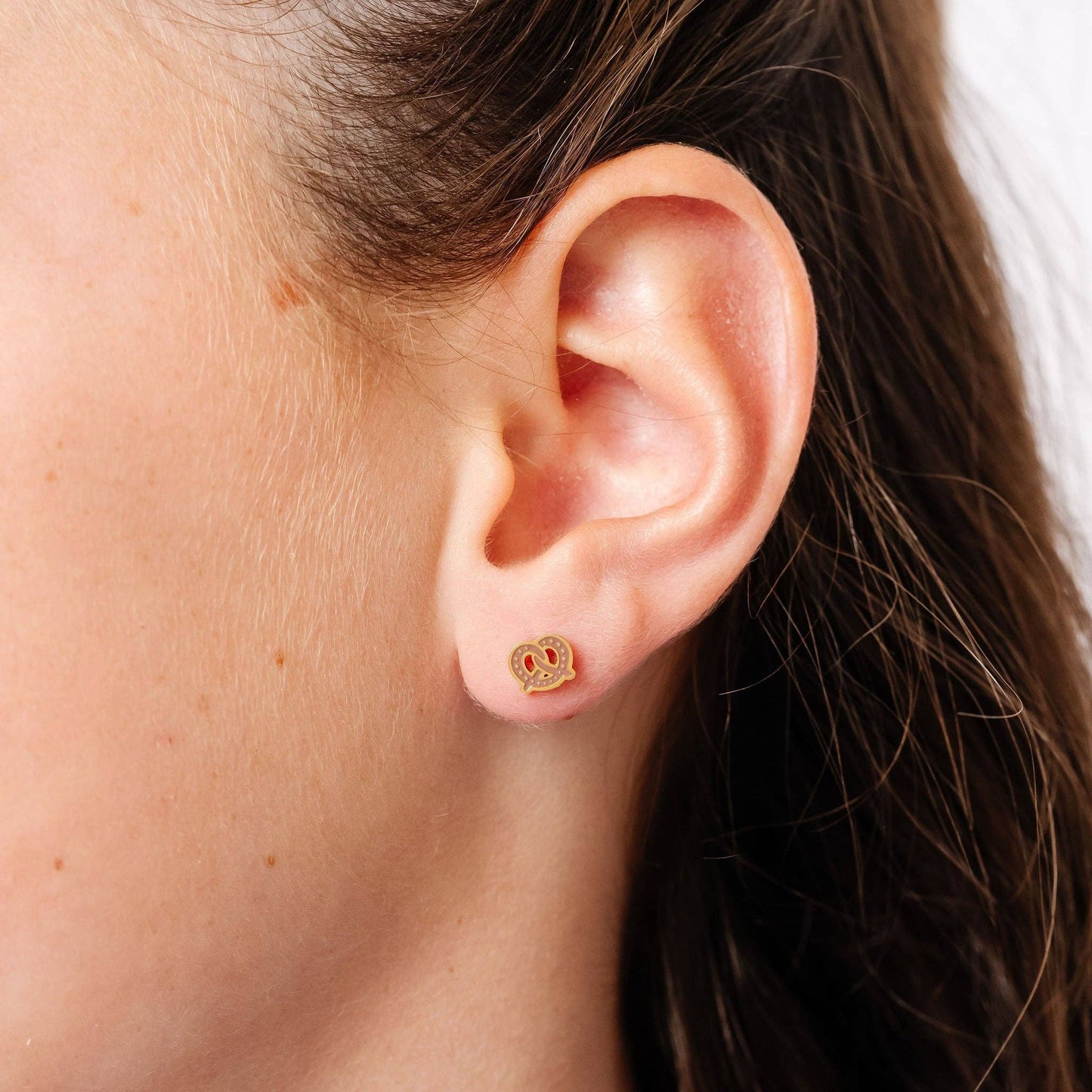 Soft Pretzel Stud Earrings - Hypoallergenic, Flat Back, Girl
