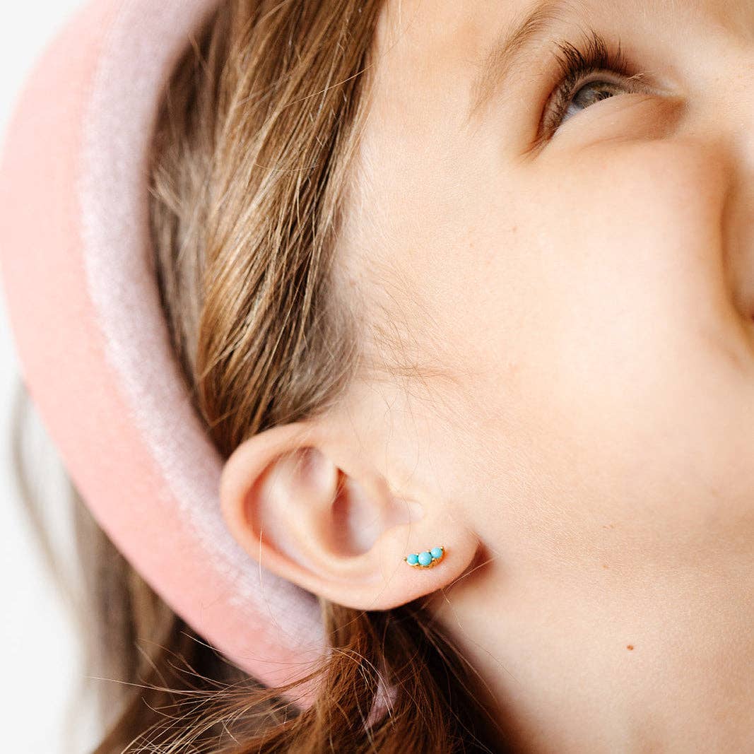 Turquoise Bar Stud Earring - Hypoallergenic, Flat Back, Girl