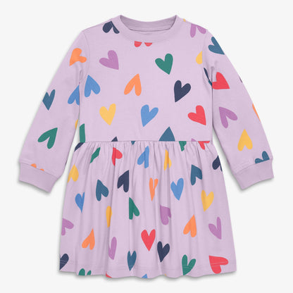 Kids long sleeve easy dress in rainbow hearts