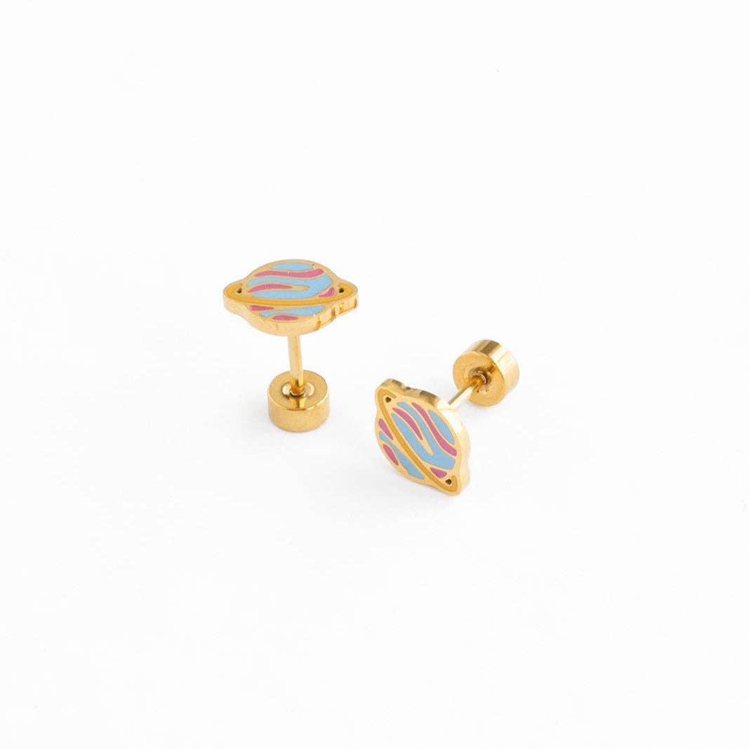 Planet Stud Earrings - Hypoallergenic, Flat Back, Girl Gift