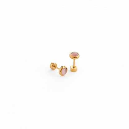 Rose Quartz Stud Earrings - Hypoallergenic, Flat Back, Girl