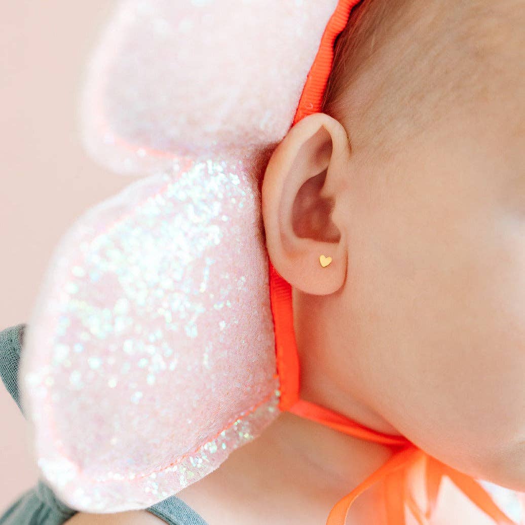 Mini Heart Stud Earrings - Hypoallergenic, Flat Back, Girl