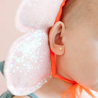 Mini Heart Stud Earrings - Hypoallergenic, Flat Back, Girl