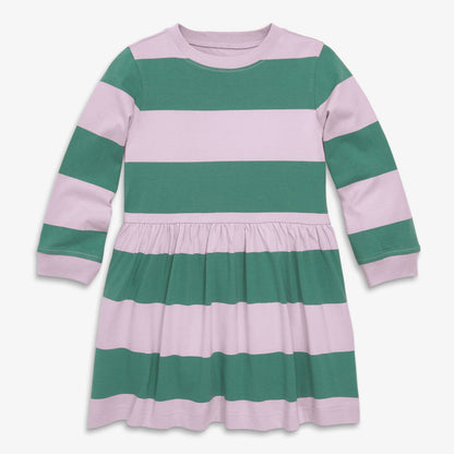 Kids long sleeve easy dress in stripe: Pumpkin-sky-stripe / In stock / 2
