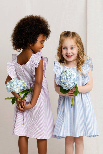 Easter Girls Garden Party Dress- Pastel Lilac Seersucker