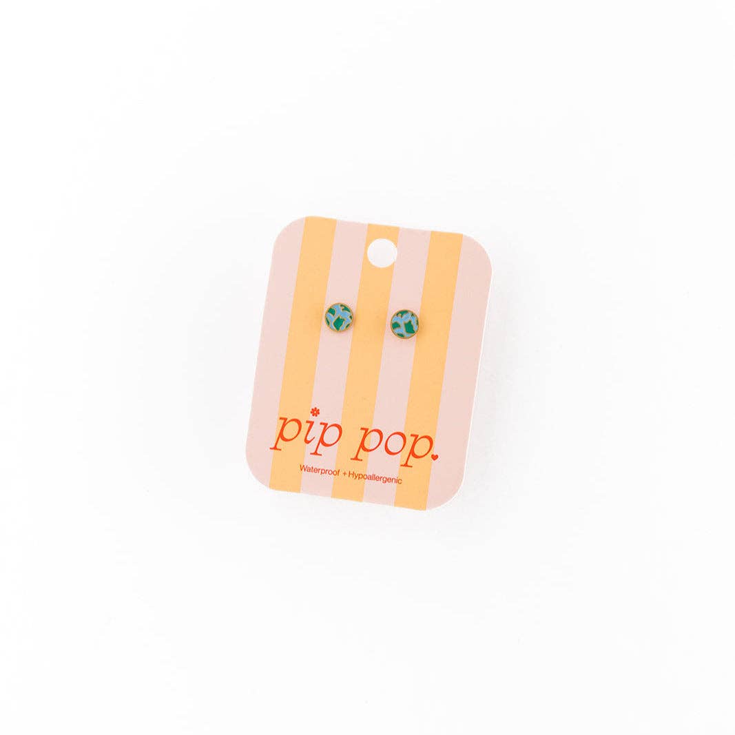 Earth Stud Earrings - Hypoallergenic, Flat Back, Girl Gift