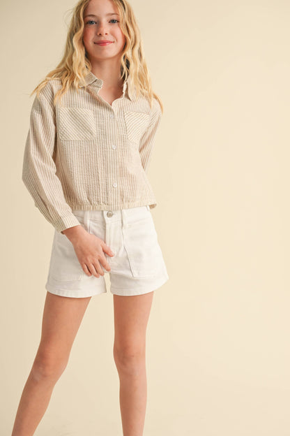 BUTTON DOWN DROP SHOULDER SHIRT