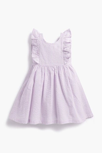 Easter Girls Garden Party Dress- Pastel Lilac Seersucker