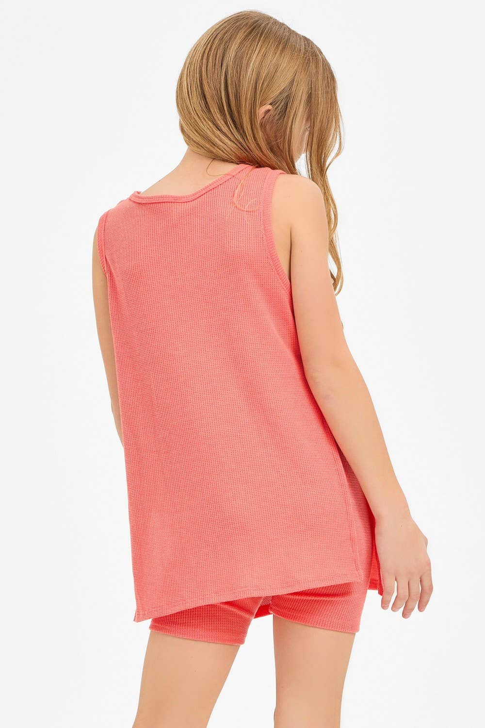 Waffle Knit Sleeveless Top and Biker Shorts Set