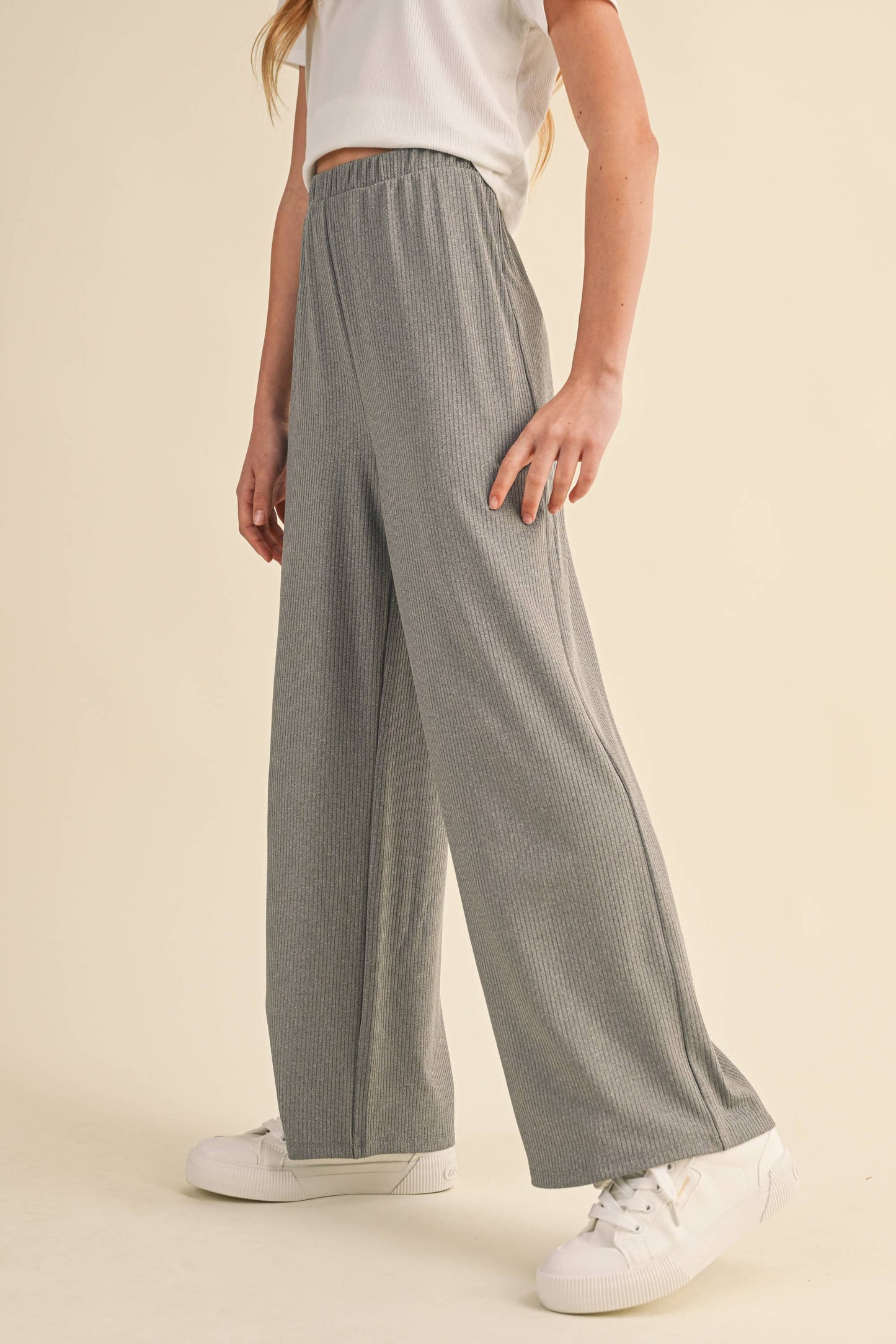 TWEEN KIDS GIRLS WIDE LEG PULL ON RIB KNIT PANTS (7-14)