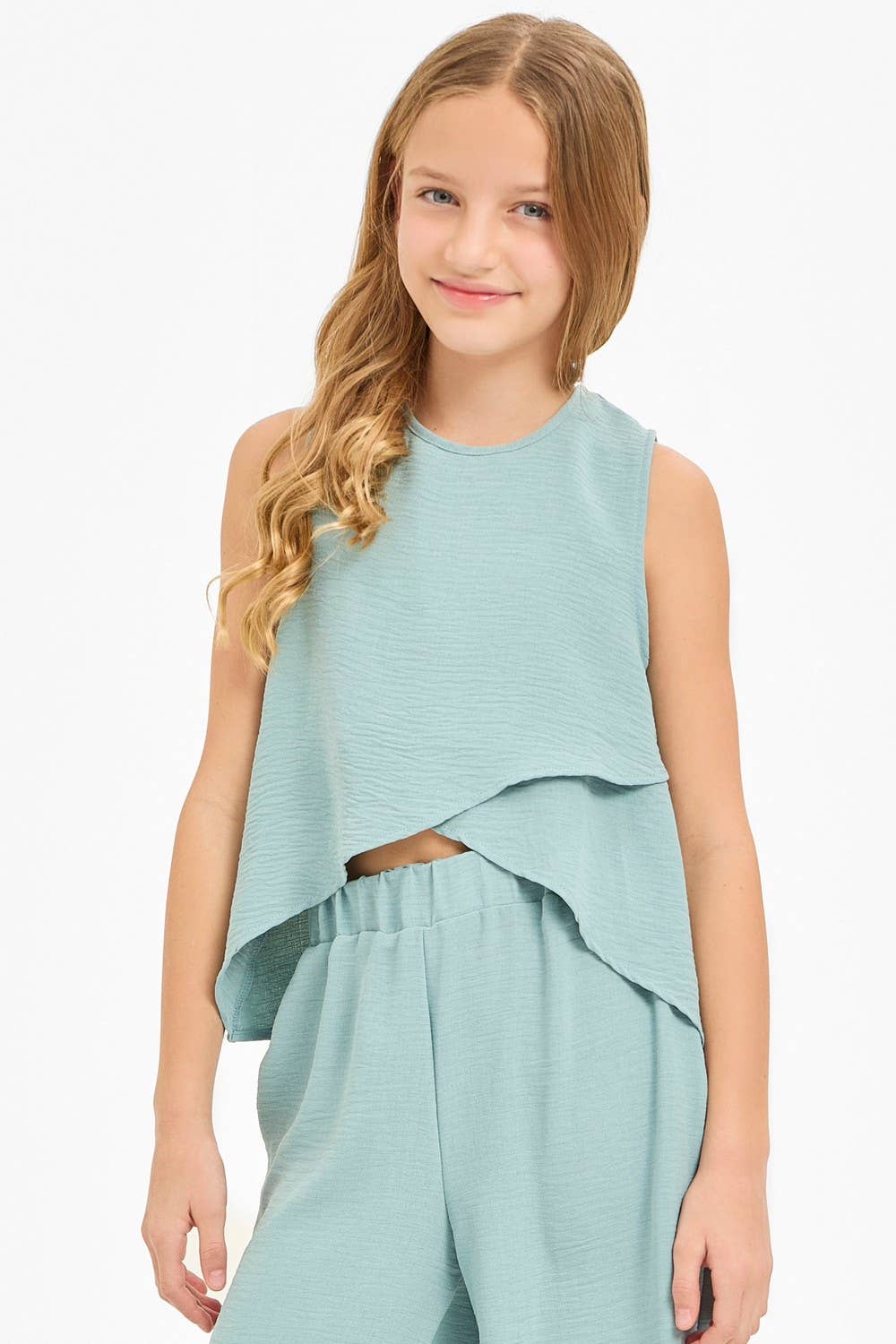 Wrap Design High-Low Sleeveless Blouse