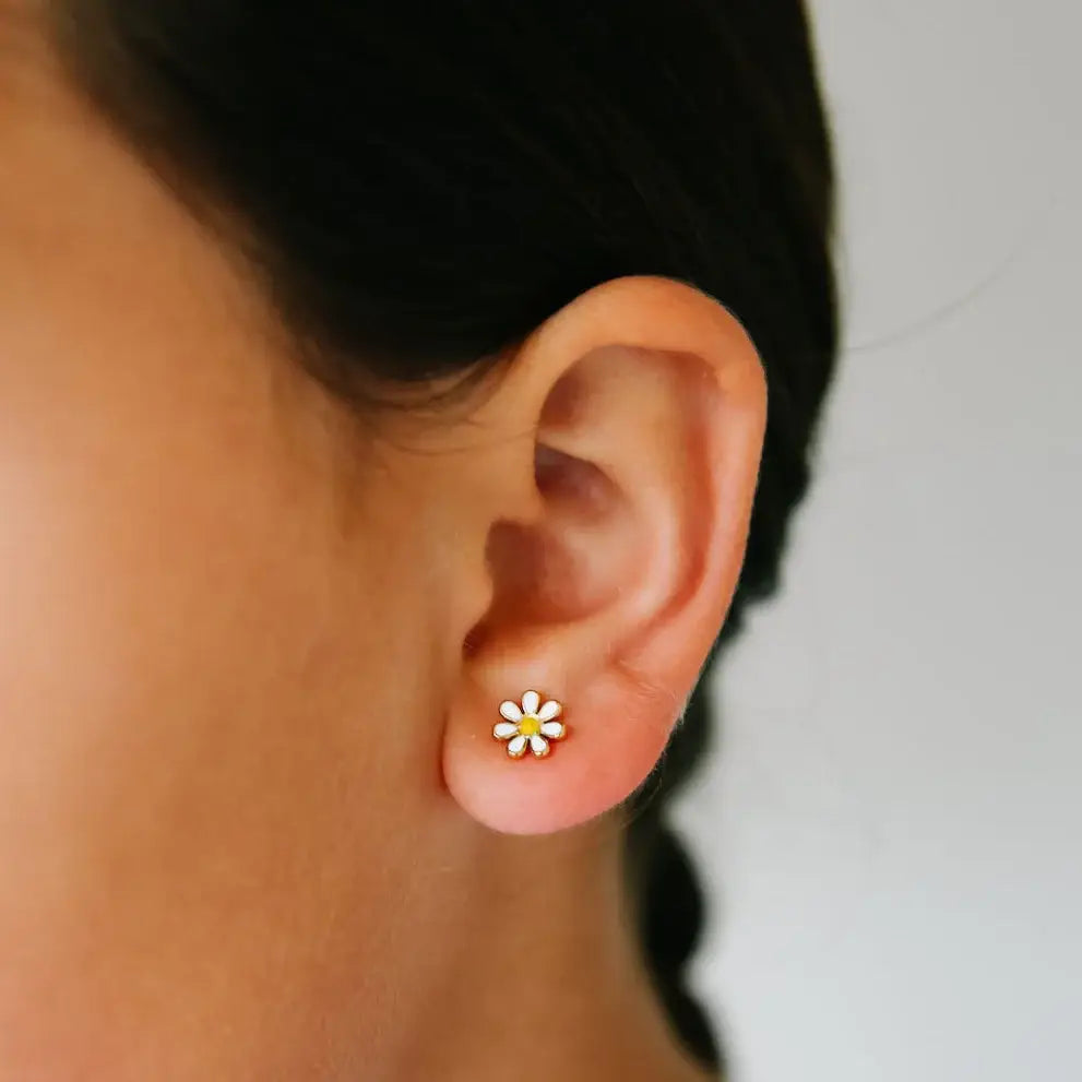 Daisy Stud Earrings - Hypoallergenic, Flat Back, Girl Gift