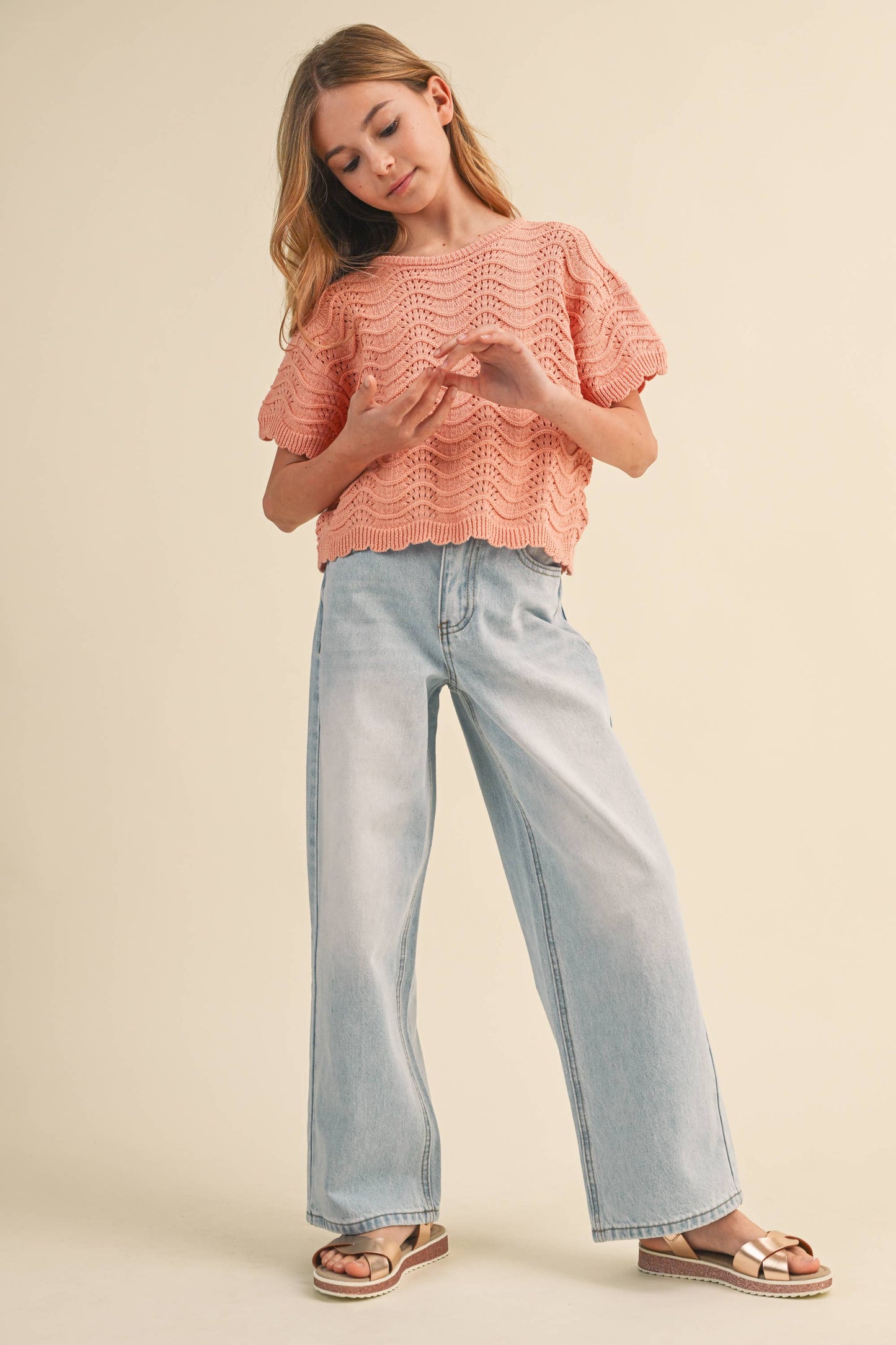 TWEEN KIDS GIRLS WIDE LEG DENIM PANTS (7-14)