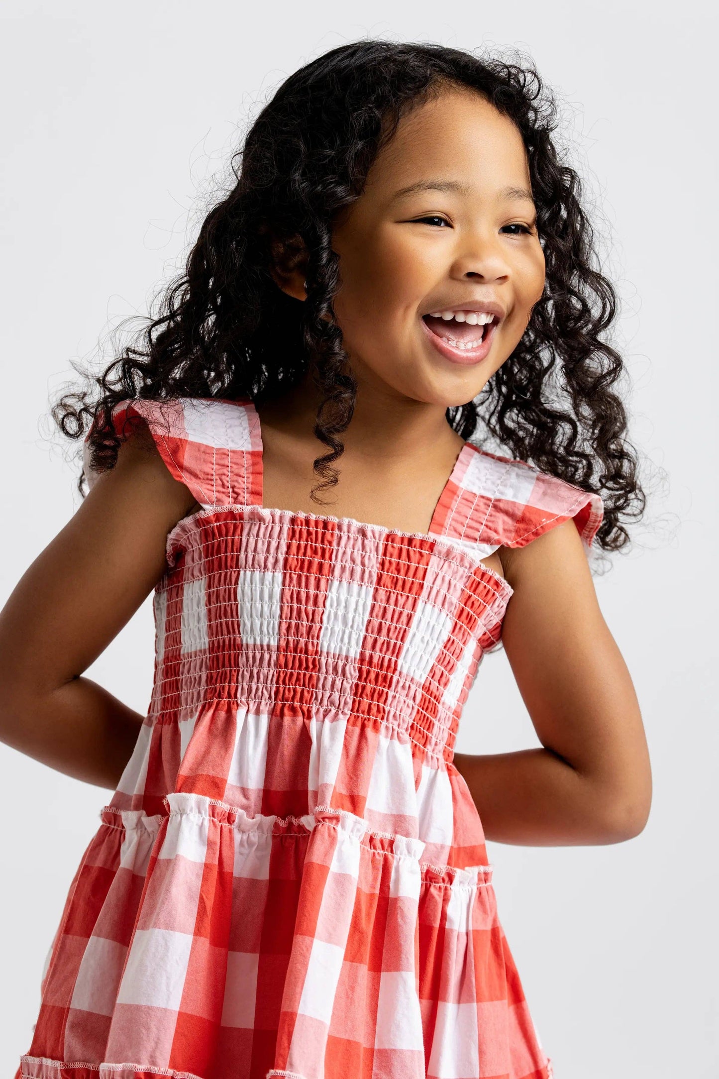 Kids Flutter Sleeve Dress- Red Gingham