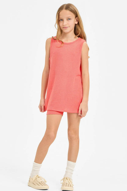 Waffle Knit Sleeveless Top and Biker Shorts Set