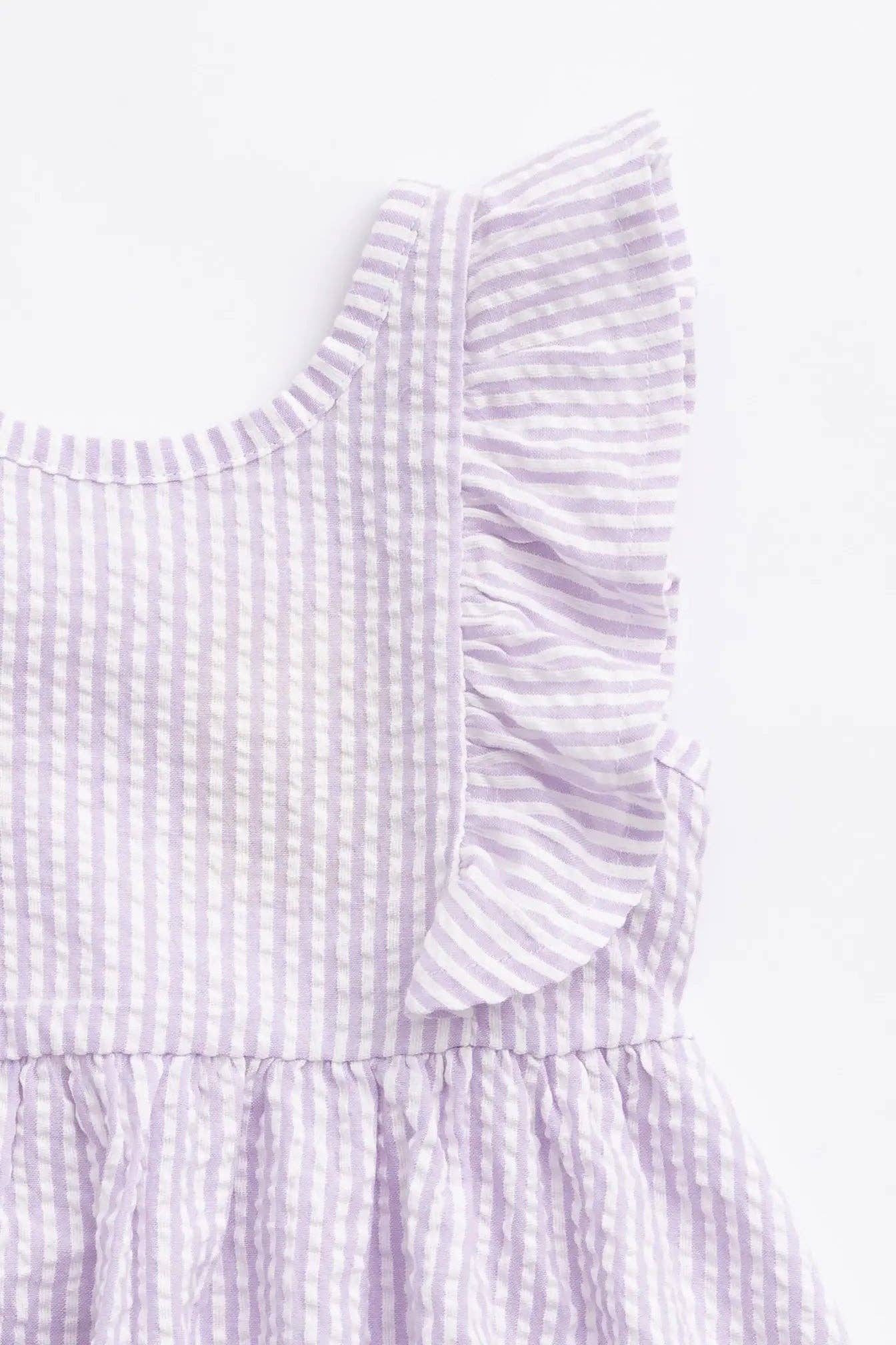 Easter Girls Garden Party Dress- Pastel Lilac Seersucker