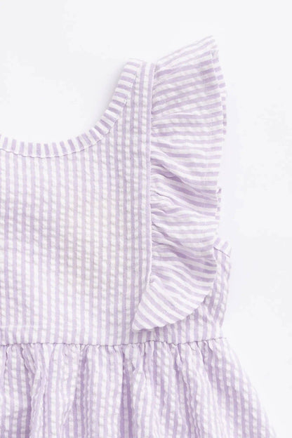 Easter Girls Garden Party Dress- Pastel Lilac Seersucker