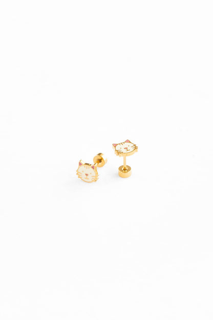 Cat Stud Earrings - Hypoallergenic, Flat Back, Girl Gift