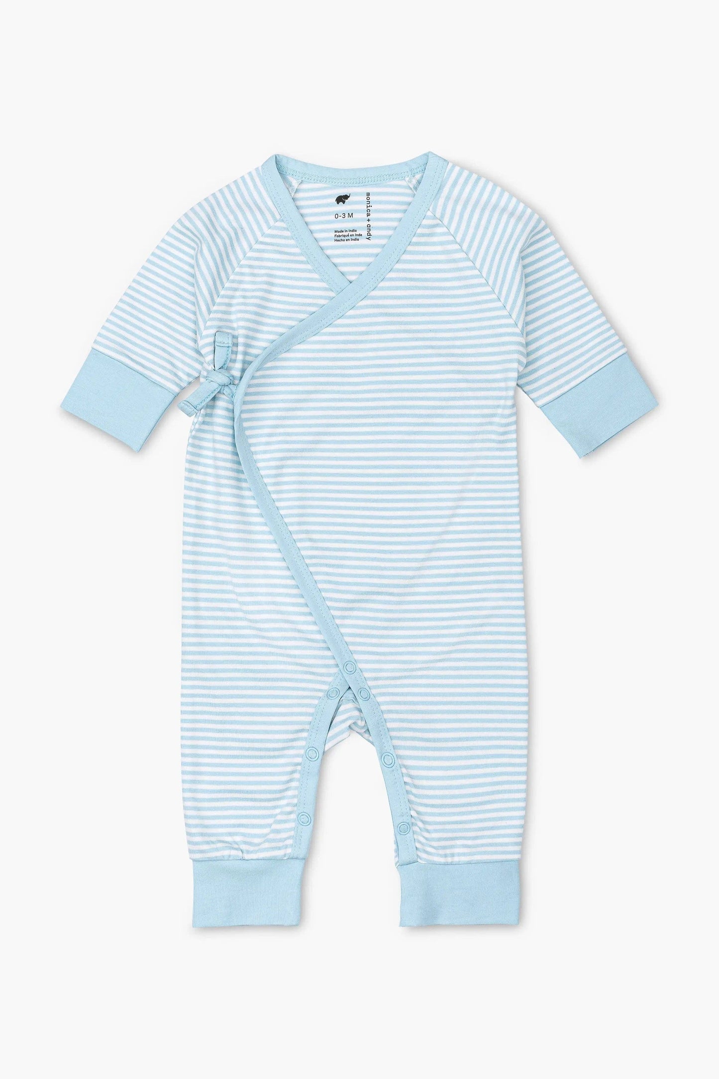 Kimono Tie One-Piece- Light Blue French Stripe