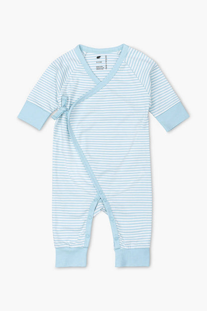 Kimono Tie One-Piece- Light Blue French Stripe
