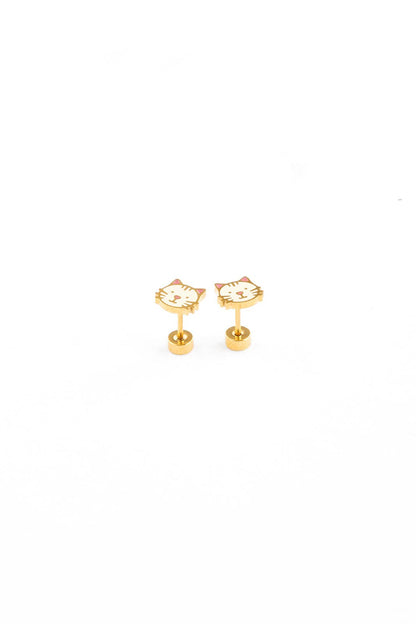 Cat Stud Earrings - Hypoallergenic, Flat Back, Girl Gift