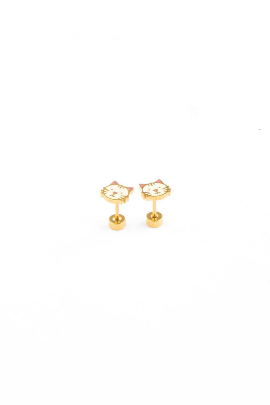 Cat Stud Earrings - Hypoallergenic, Flat Back, Girl Gift
