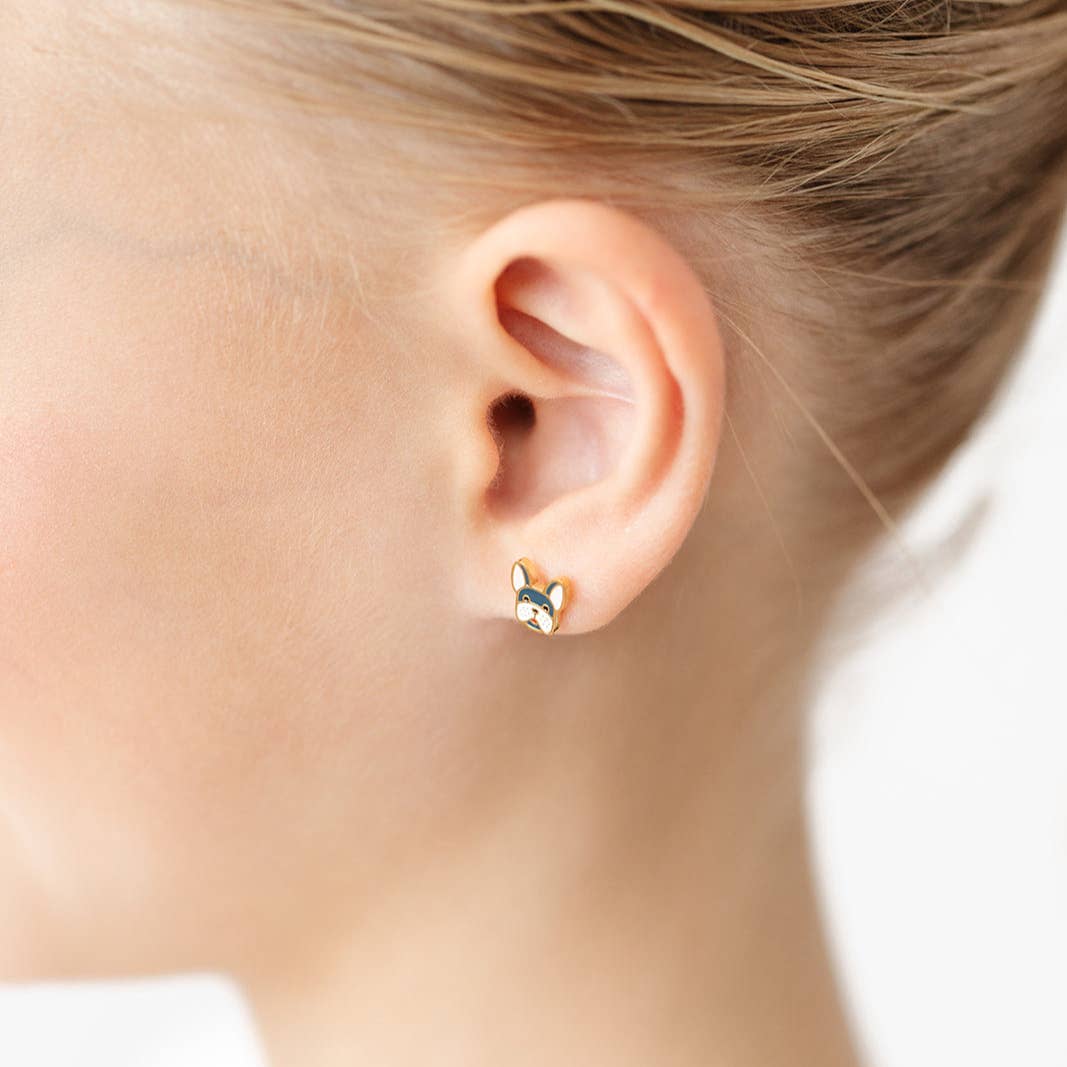 Frenchie Stud Earring - Hypoallergenic, Flat Back, Girl Gift