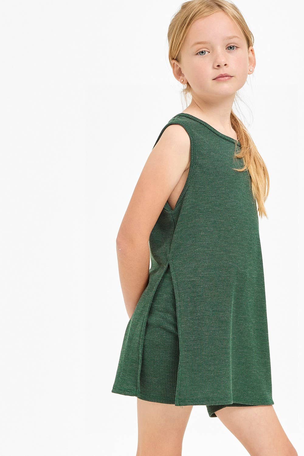 Waffle Knit Sleeveless Top and Biker Shorts Set