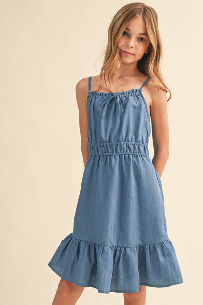 TWEEN KIDS GIRLS FLOUNCE DENIM DRESS (7-14)