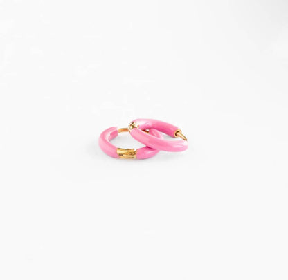 Enamel Hoop Earrings - Hypoallergenic, Flat Back, Girl Gift