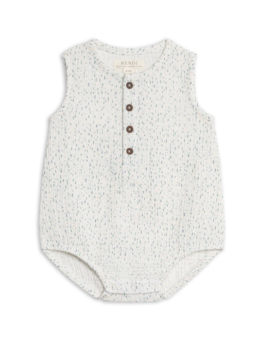 Bowie Muslin Bubble Romper - Pinehurst / Powder + Shell